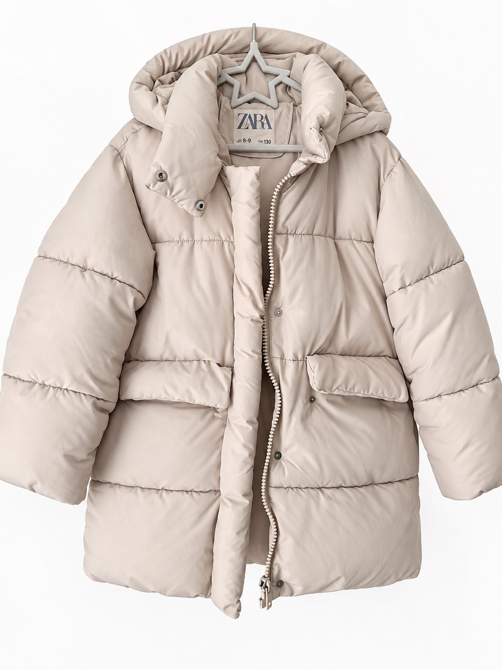ZARA Cream Quilted Puffer Jacket with Hood